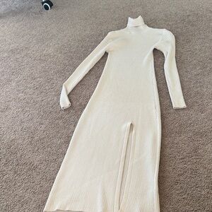 Elegant Cream Turtleneck Dress